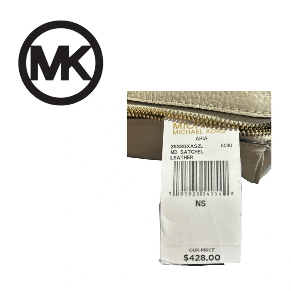 Michael Kors Large Pebbled Ecru Leather Aria Satchel - Picture 6 of 6